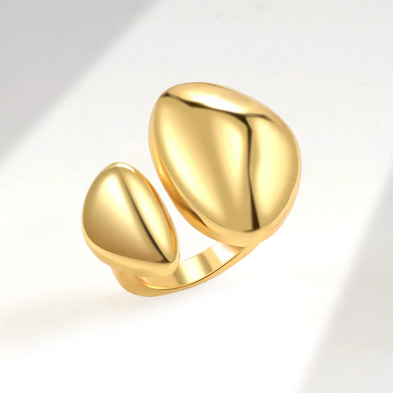 Jewelry Copper Double Oval Asymmetrical Curvature Geometric Ring Electroplated Brushed