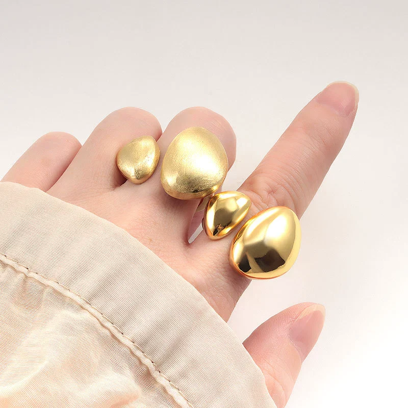 Jewelry Copper Double Oval Asymmetrical Curvature Geometric Ring Electroplated Brushed - Image 2