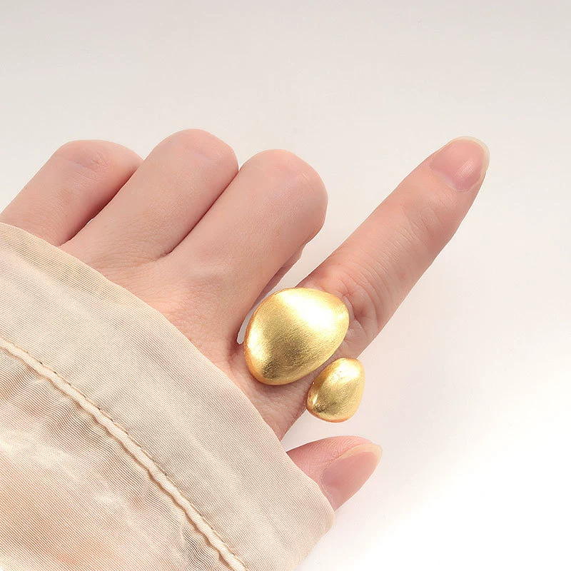 Jewelry Copper Double Oval Asymmetrical Curvature Geometric Ring Electroplated Brushed - Image 3