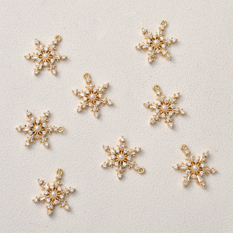 Jewelry Copper Electroplated Snowflake Pearl Pendant Material Accessories - Image 3