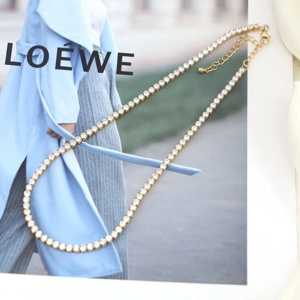 Jewelry Copper Geometric Microinlaid Zircon Tennis Chain Clavicle Chain Electroplated Unisex - Image 4
