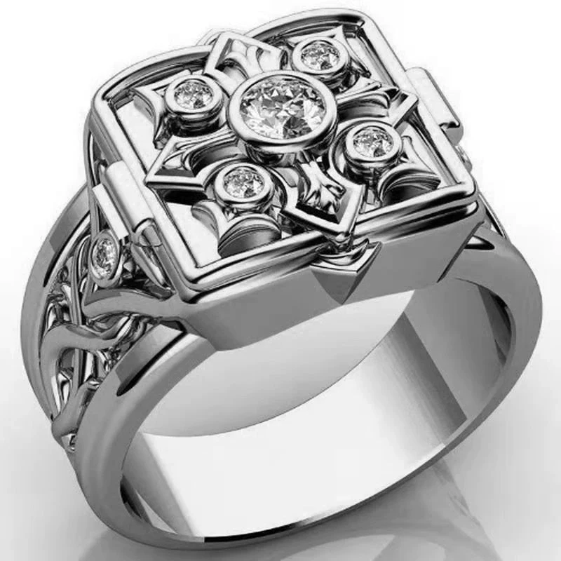 Jewelry Copper Geometric Square Ring With Cross Pattern Electroplated For Men And Women Retro Style - Image 2