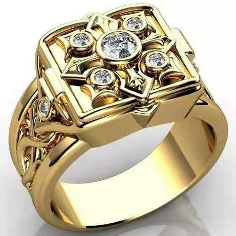 Jewelry Copper Geometric Square Ring With Cross Pattern Electroplated For Men And Women Retro Style - Image 3
