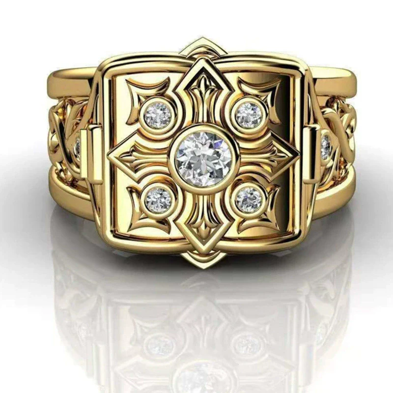 Jewelry Copper Geometric Square Ring With Cross Pattern Electroplated For Men And Women Retro Style - Image 4