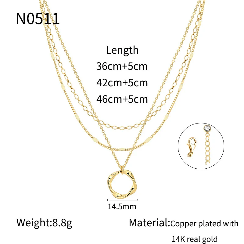 Jewelry Copper Gold Plated Geometric Threelayer Stacked Lava Ring Pendant Necklace For Women - Image 6