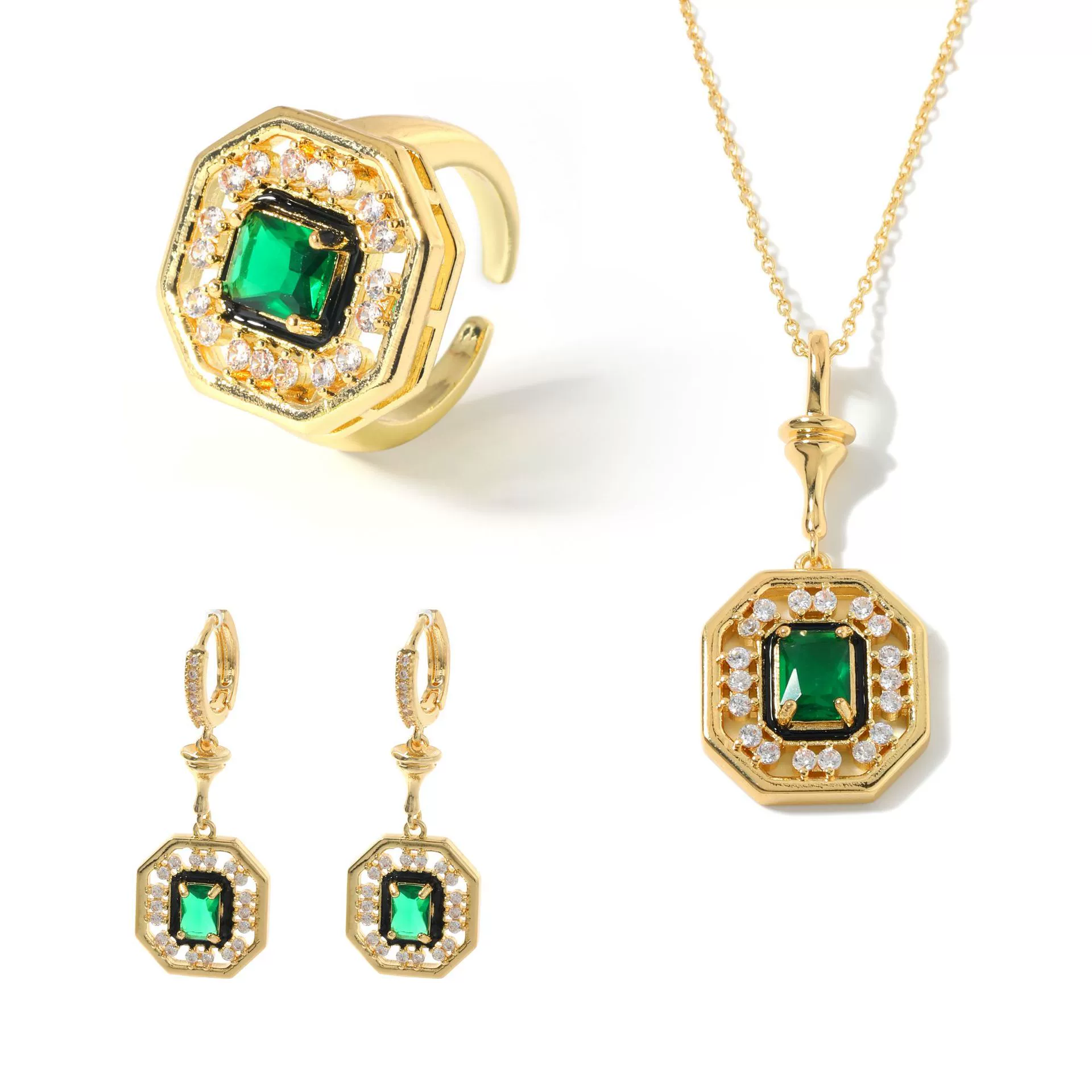Jewelry Copper Inlaid Zircon Geometric Heart Shape Electroplating Set - Image 5