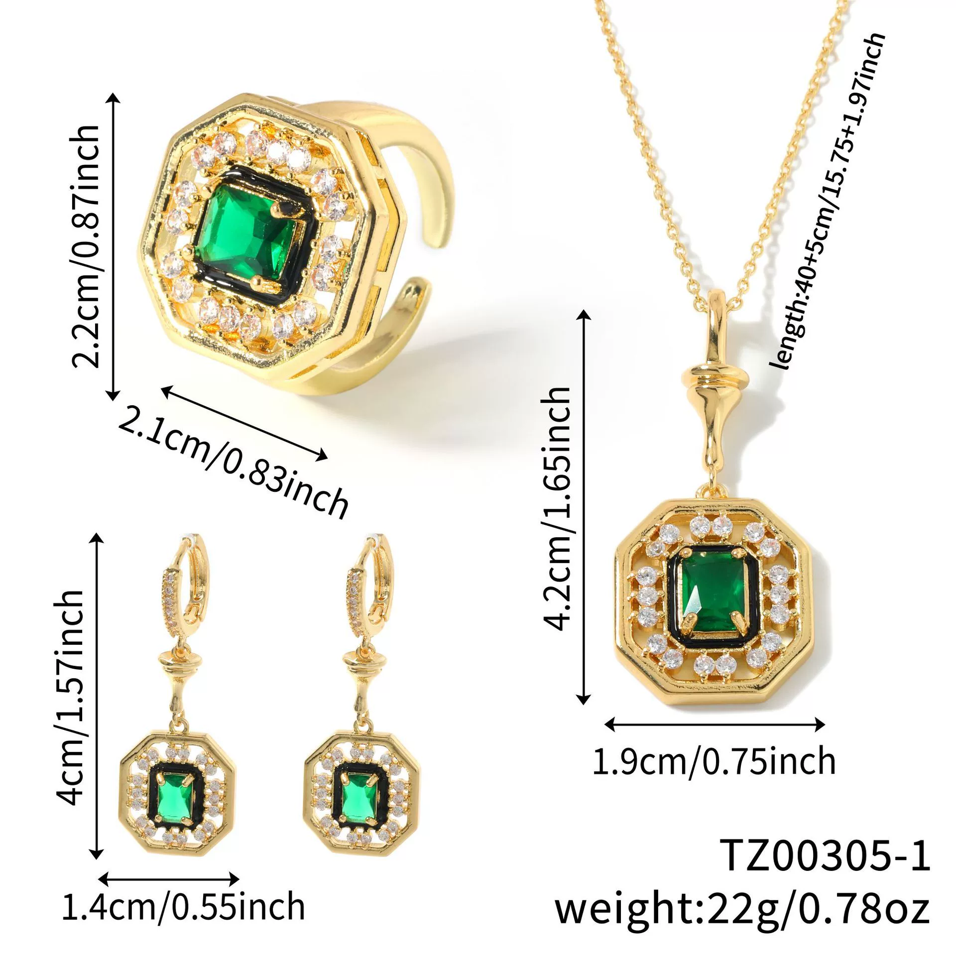 Jewelry Copper Inlaid Zircon Geometric Heart Shape Electroplating Set - Image 6