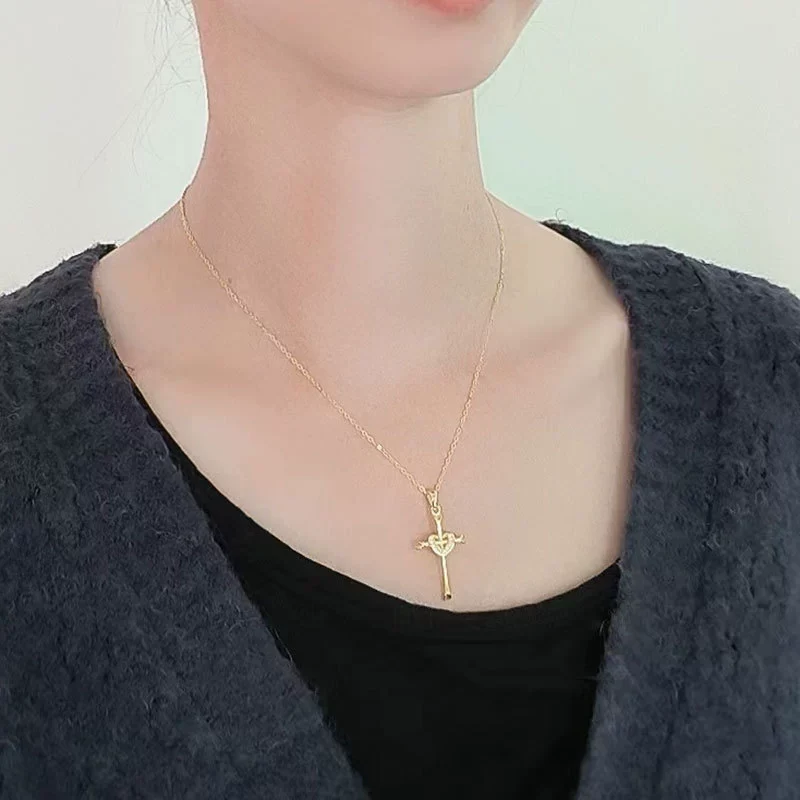 Jewelry Copper Love Pendant Cross Zircon Necklace Snake Bone Chain Electroplating Geometric Style - Image 2