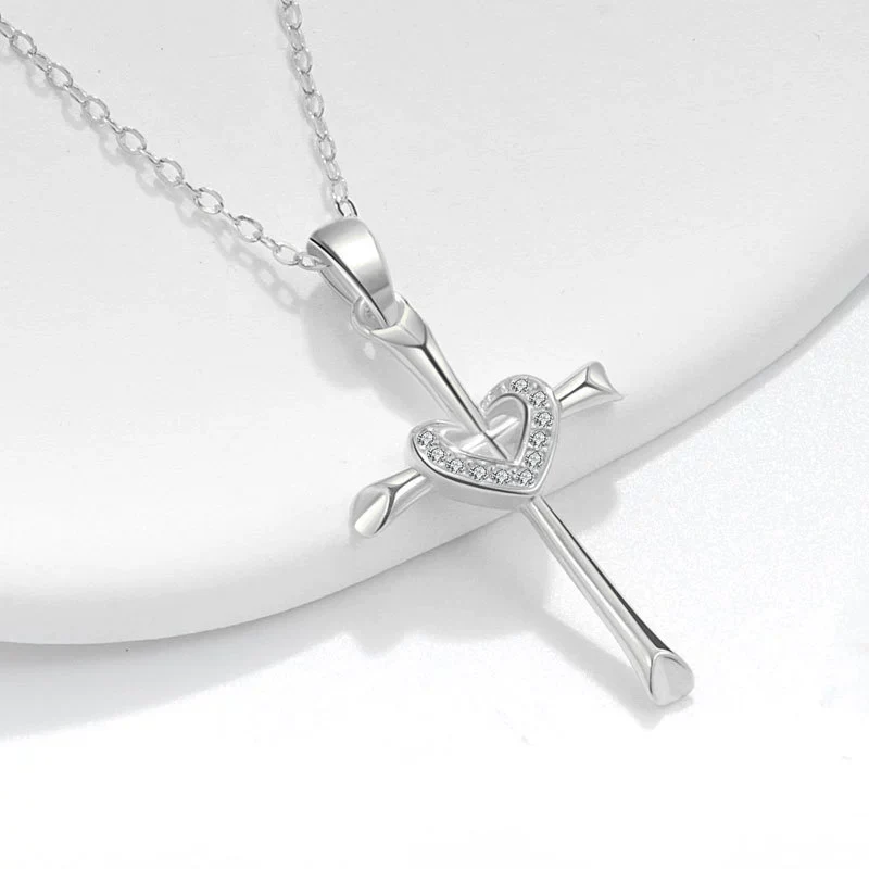 Jewelry Copper Love Pendant Cross Zircon Necklace Snake Bone Chain Electroplating Geometric Style - Image 3