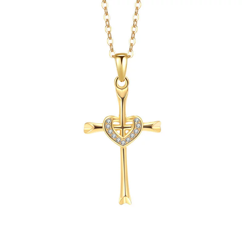 Jewelry Copper Love Pendant Cross Zircon Necklace Snake Bone Chain Electroplating Geometric Style - Image 5