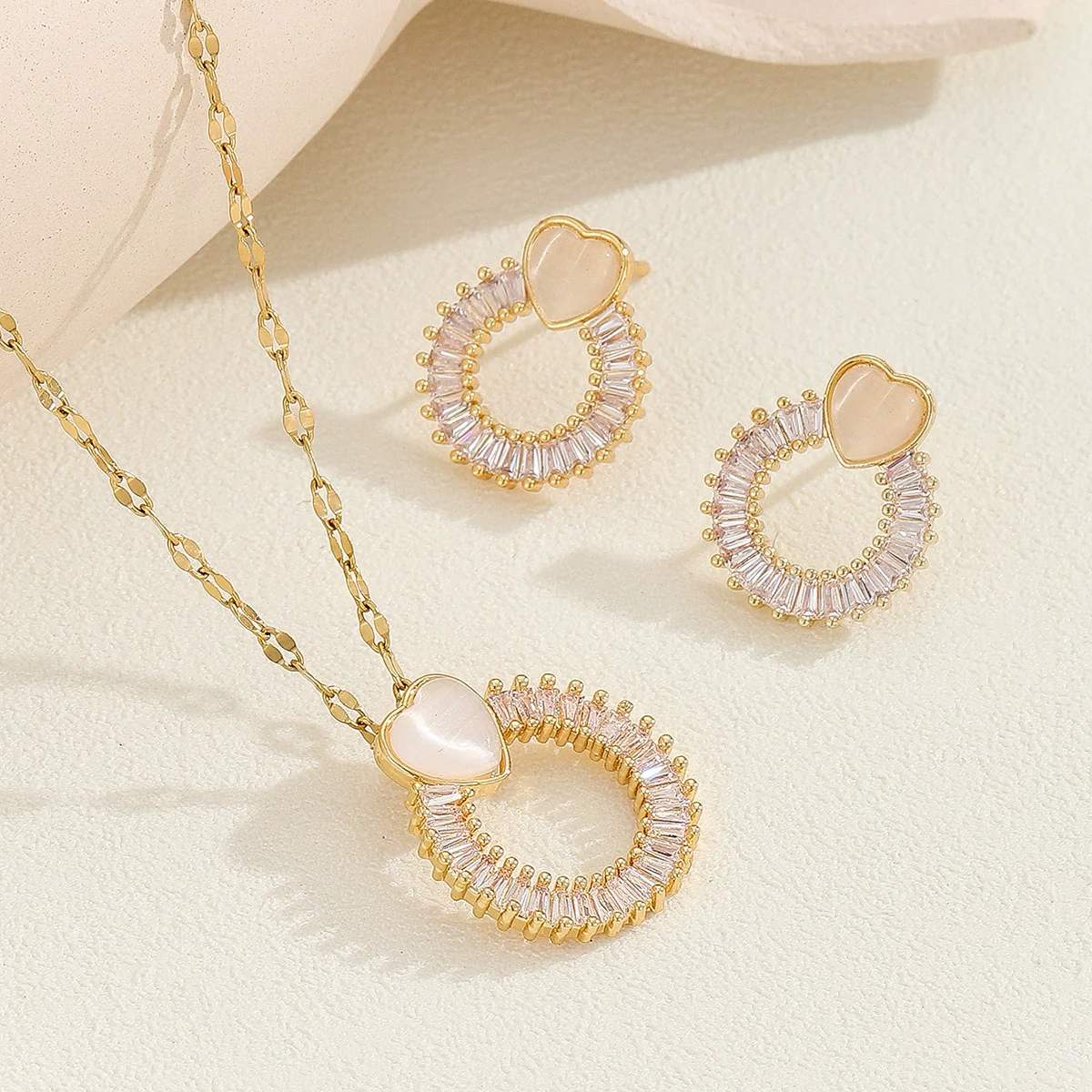 Jewelry Copper Microlay Geometric Zircon Necklace And Earrings Set Electroplating Women's Jewelry