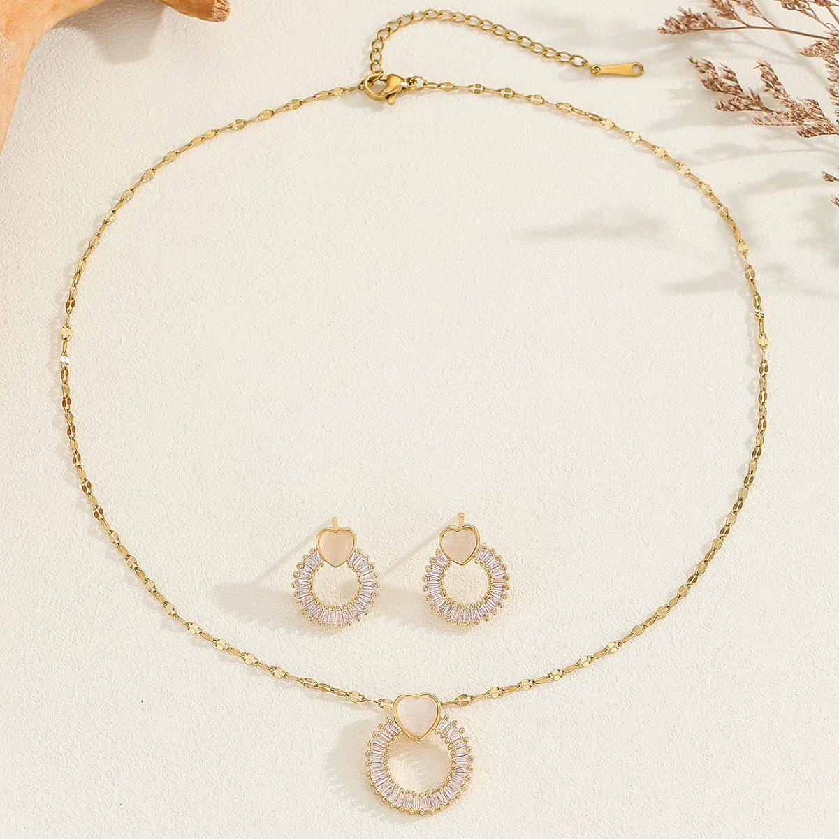 Jewelry Copper Microlay Geometric Zircon Necklace And Earrings Set Electroplating Women's Jewelry - Image 2