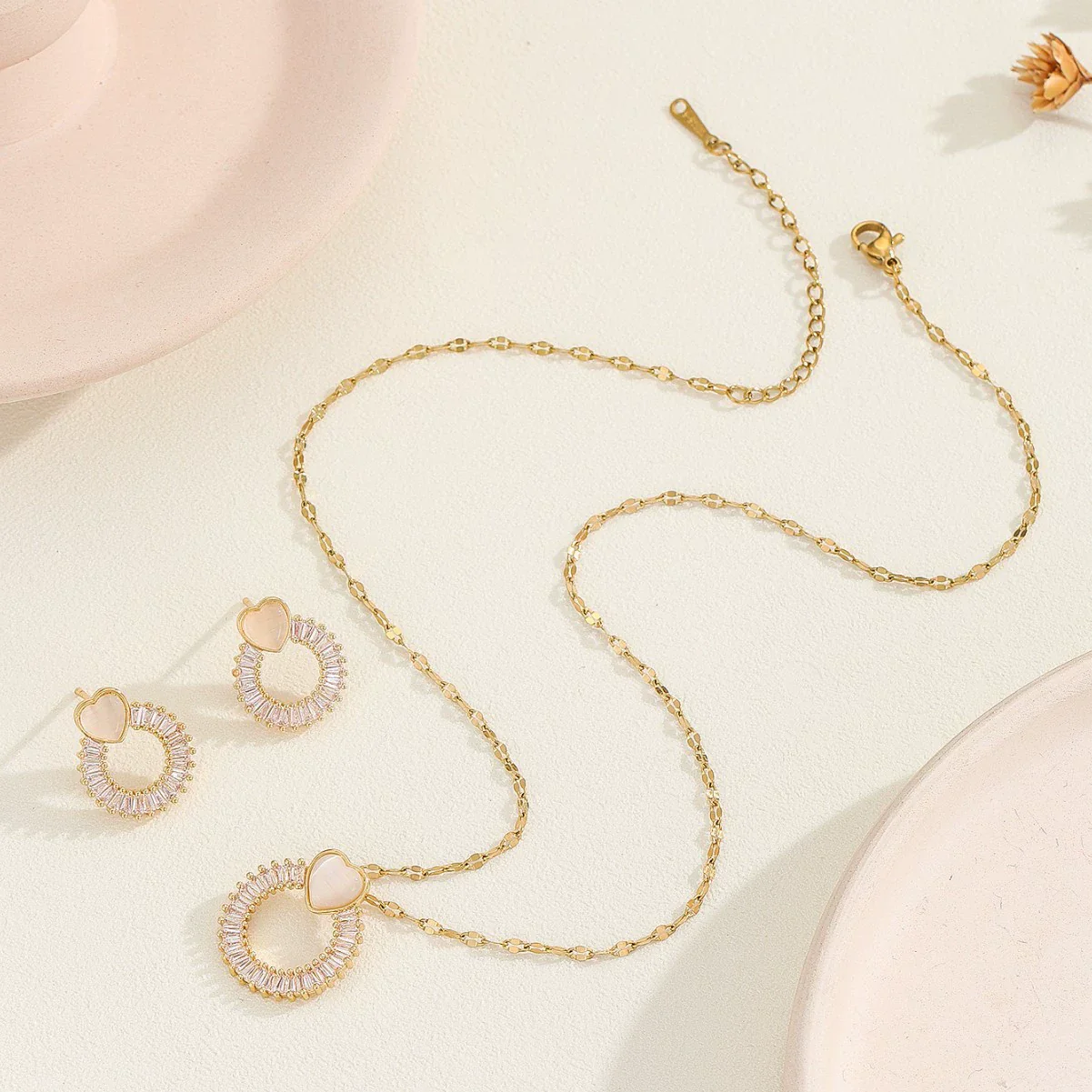 Jewelry Copper Microlay Geometric Zircon Necklace And Earrings Set Electroplating Women's Jewelry - Image 3