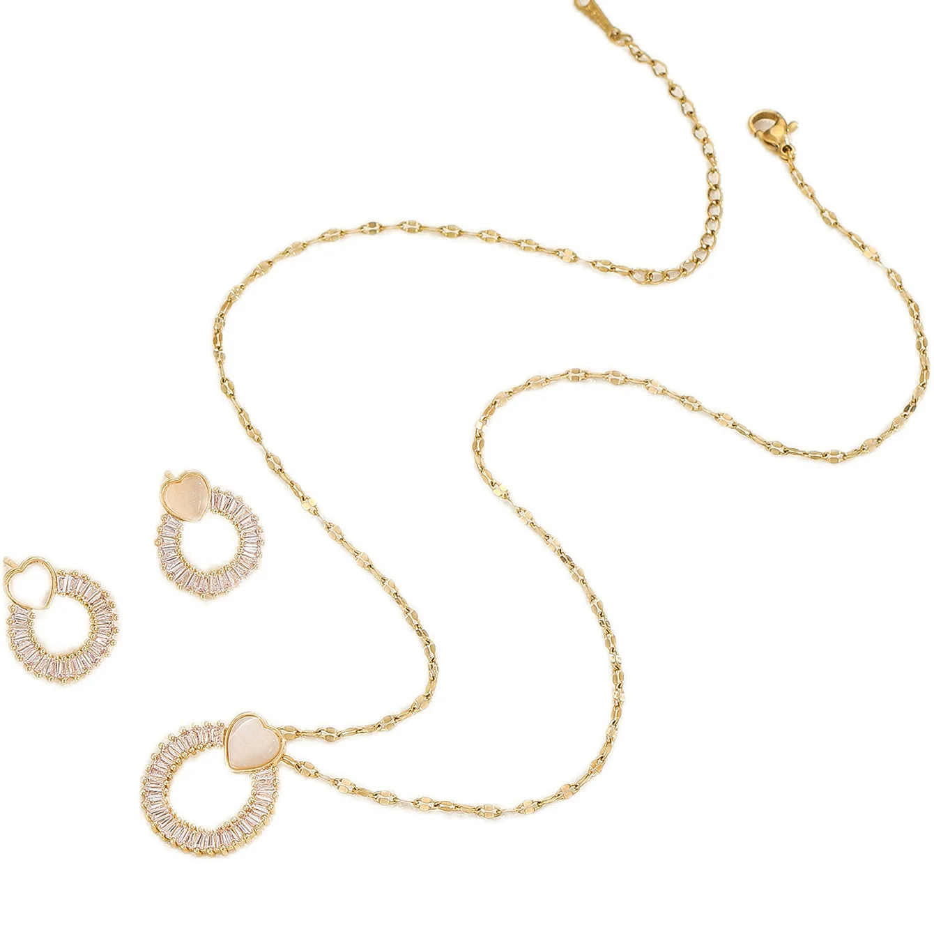 Jewelry Copper Microlay Geometric Zircon Necklace And Earrings Set Electroplating Women's Jewelry - Image 5
