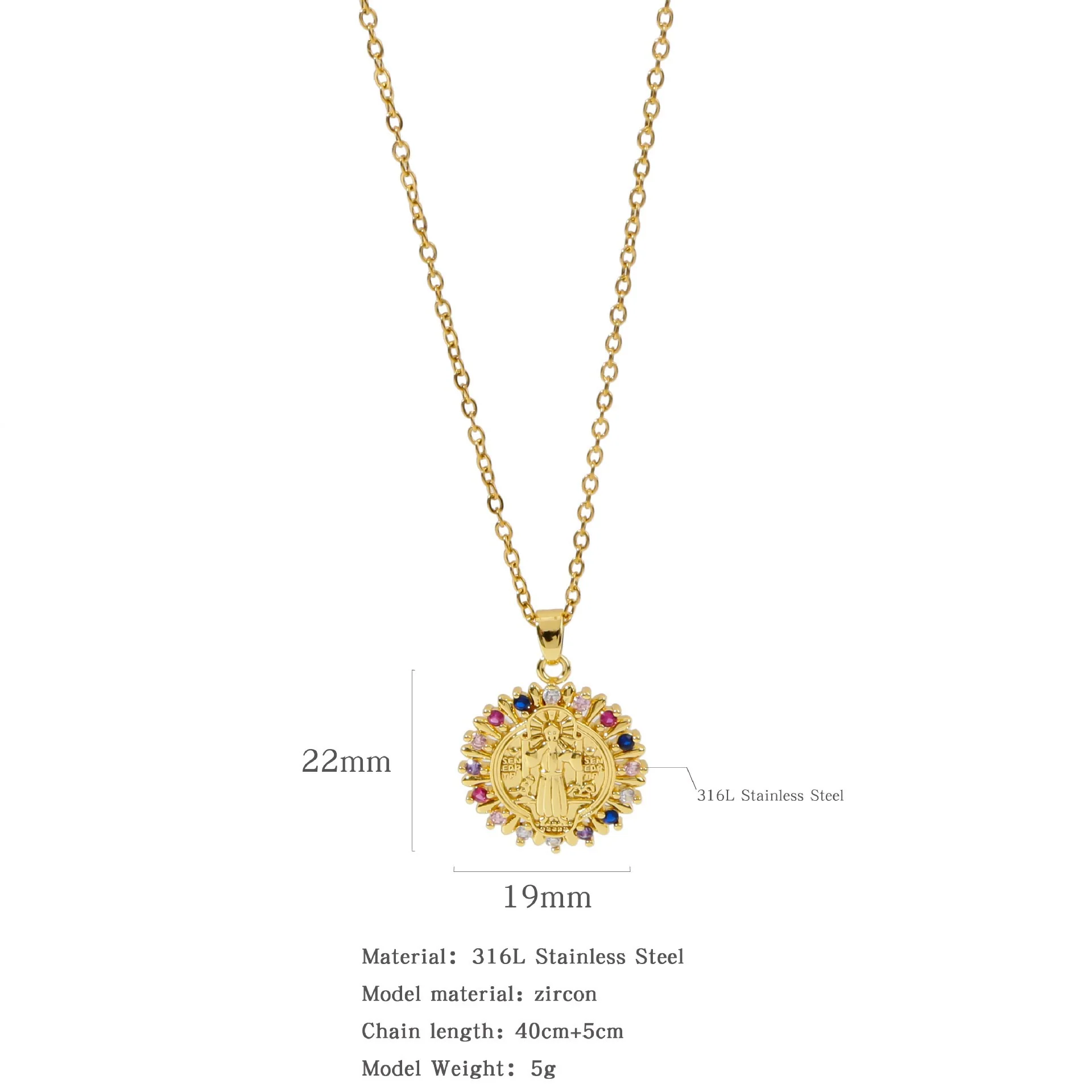 Jewelry Copper Mixed Gem Inlaid Zircon Geometric Electroplating Women's Titanium Steel Ochain Clavicle Necklace - Image 12