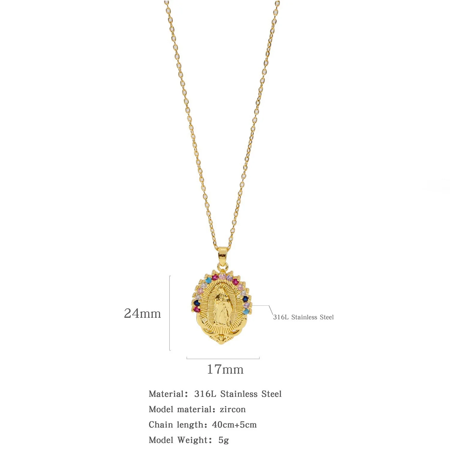 Jewelry Copper Mixed Gem Inlaid Zircon Geometric Electroplating Women's Titanium Steel Ochain Clavicle Necklace - Image 15