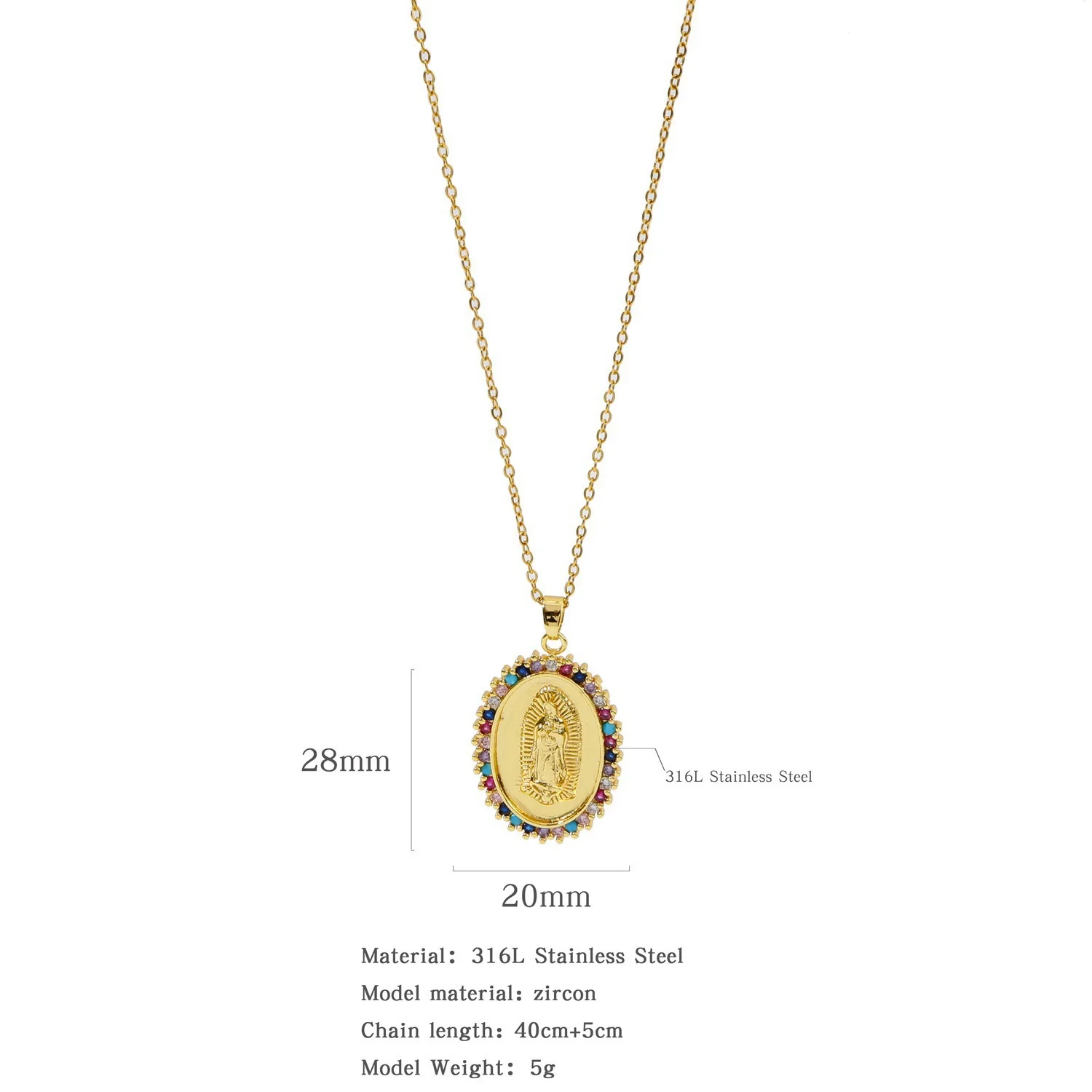 Jewelry Copper Mixed Gem Inlaid Zircon Geometric Electroplating Women's Titanium Steel Ochain Clavicle Necklace - Image 17