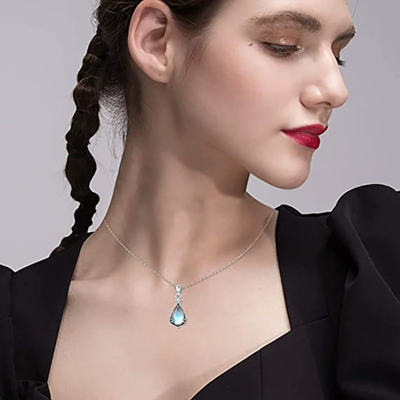 Jewelry Copper Mixed Gem Inlay Geometric Dropshaped Pendant Ochain Necklace For Women - Image 4