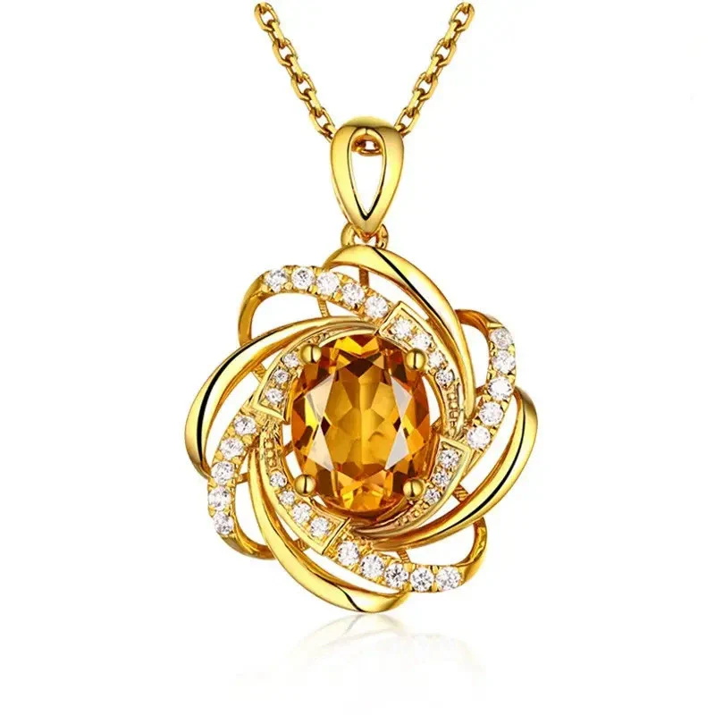 Jewelry Copper Mixed Gem Inlay Geometric Retro Flower Pendant Ochain Necklace - Image 5