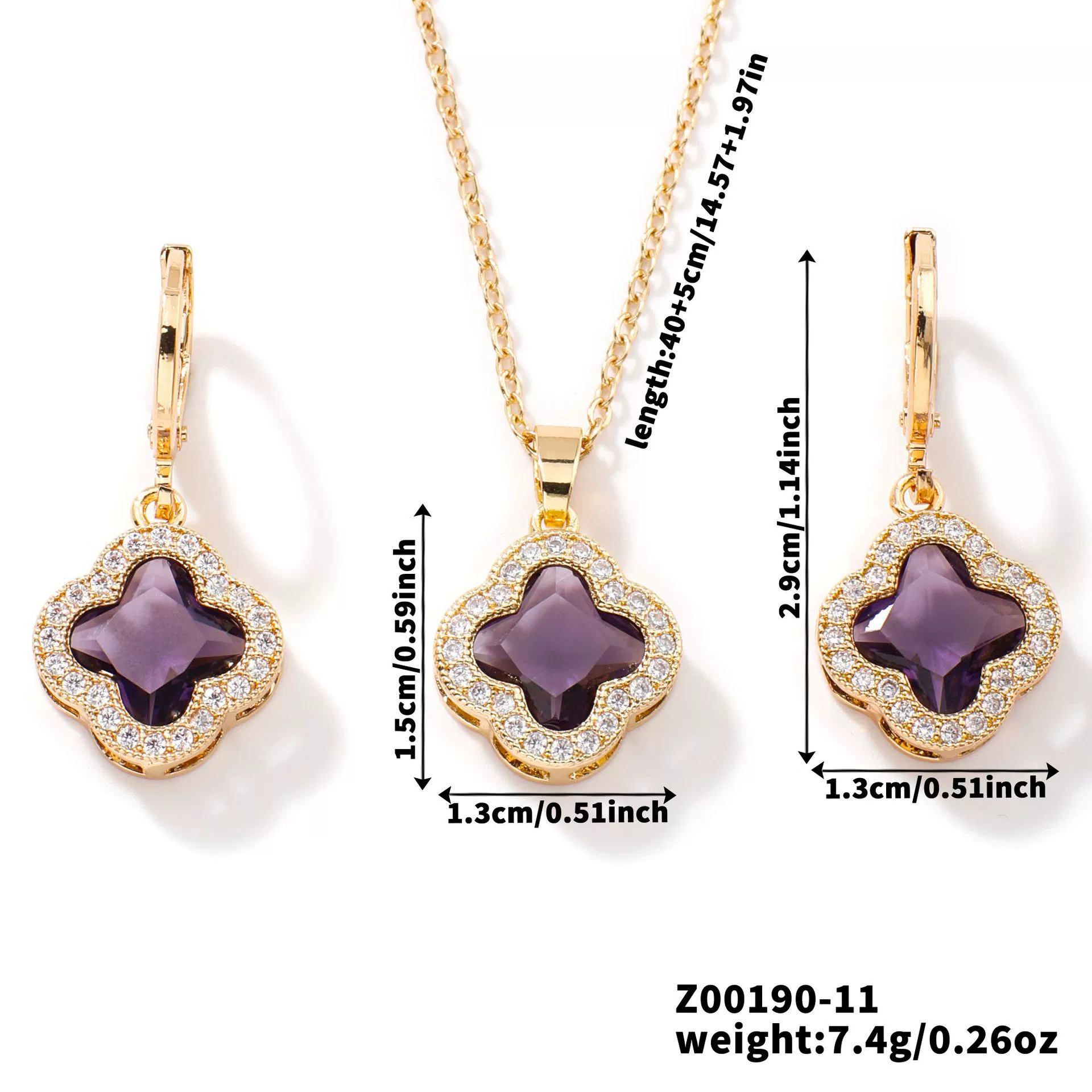 Jewelry Copper Ochain Set With Natural Plant Flowers Pattern And Zircon Inlay - Image 12