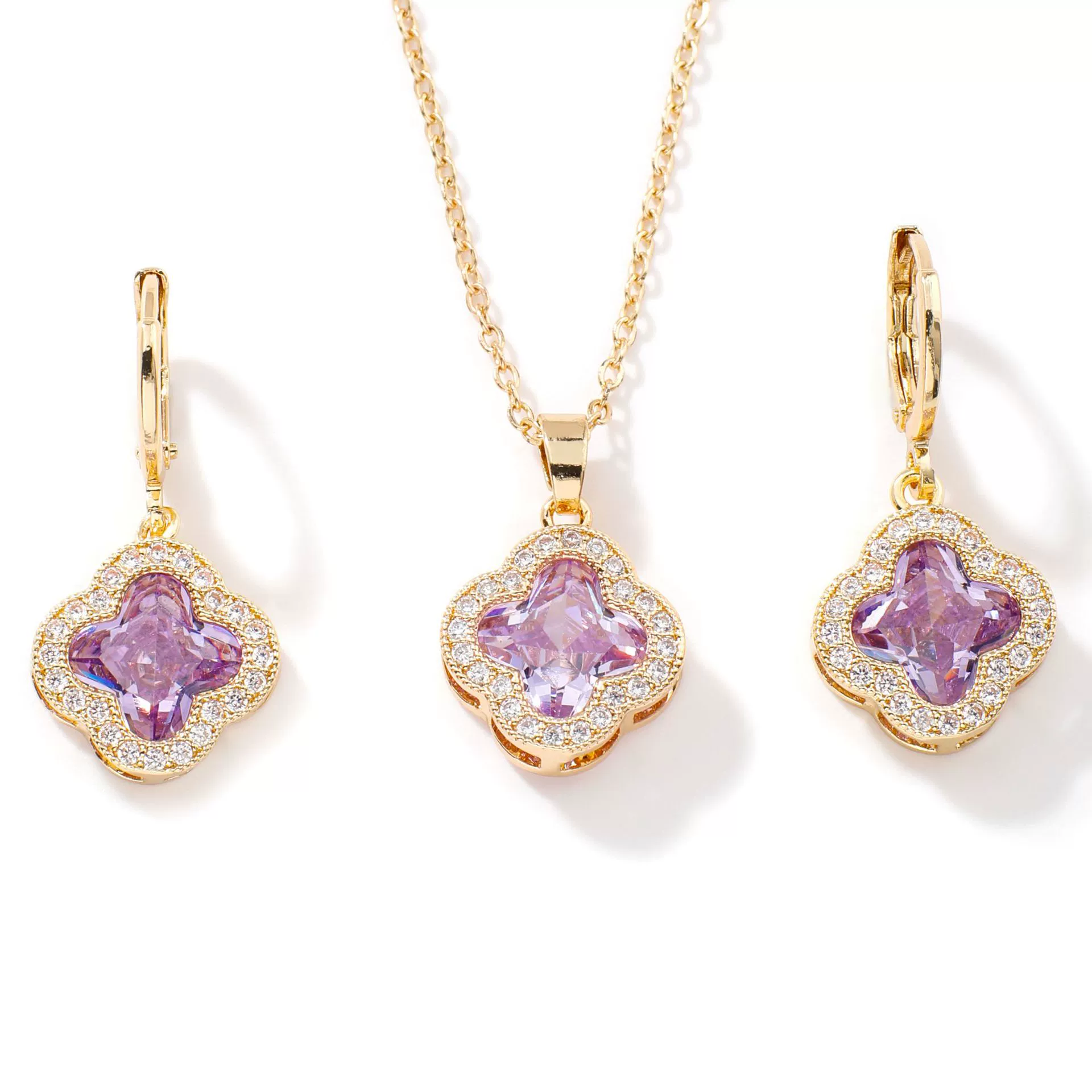 Jewelry Copper Ochain Set With Natural Plant Flowers Pattern And Zircon Inlay - Image 5