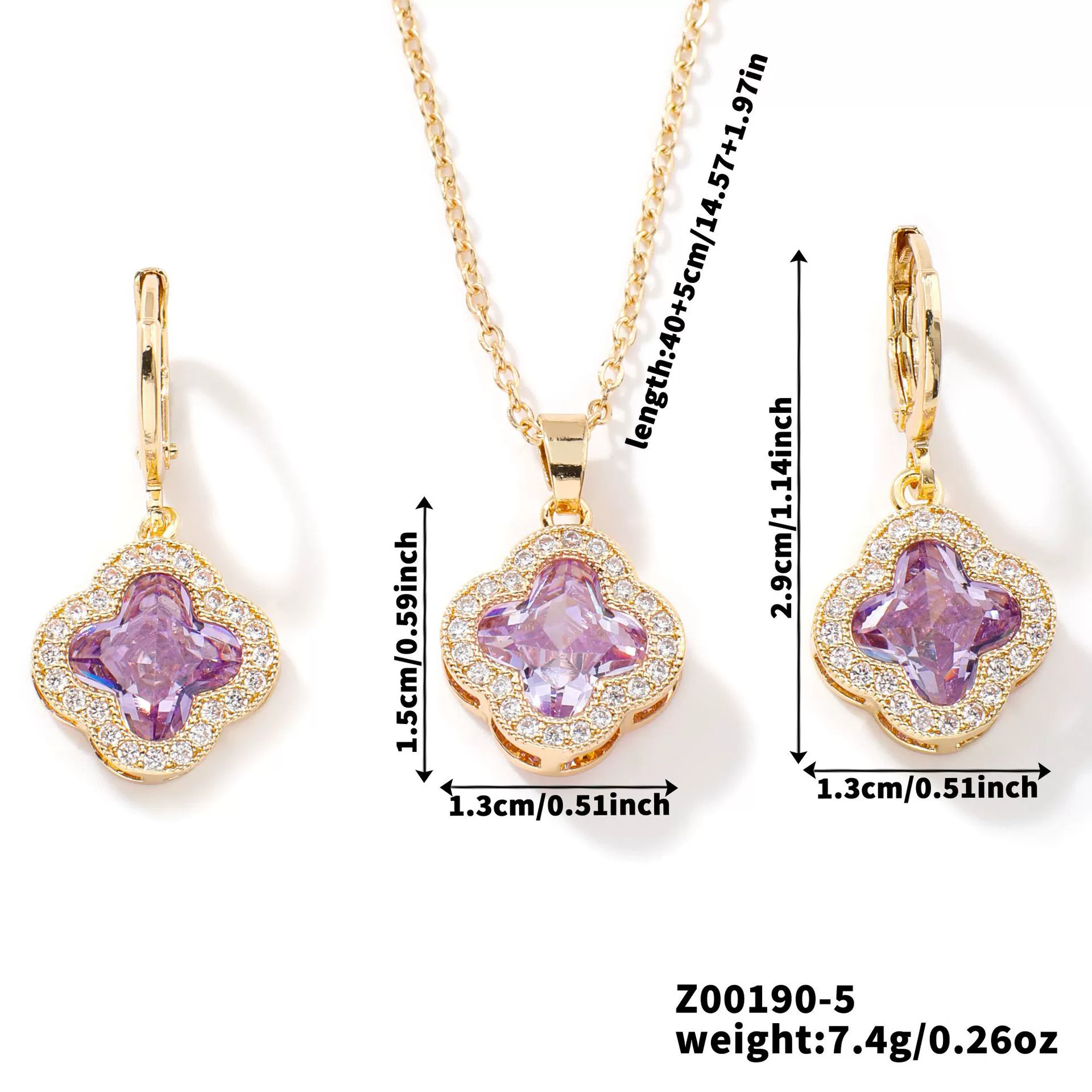 Jewelry Copper Ochain Set With Natural Plant Flowers Pattern And Zircon Inlay - Image 6