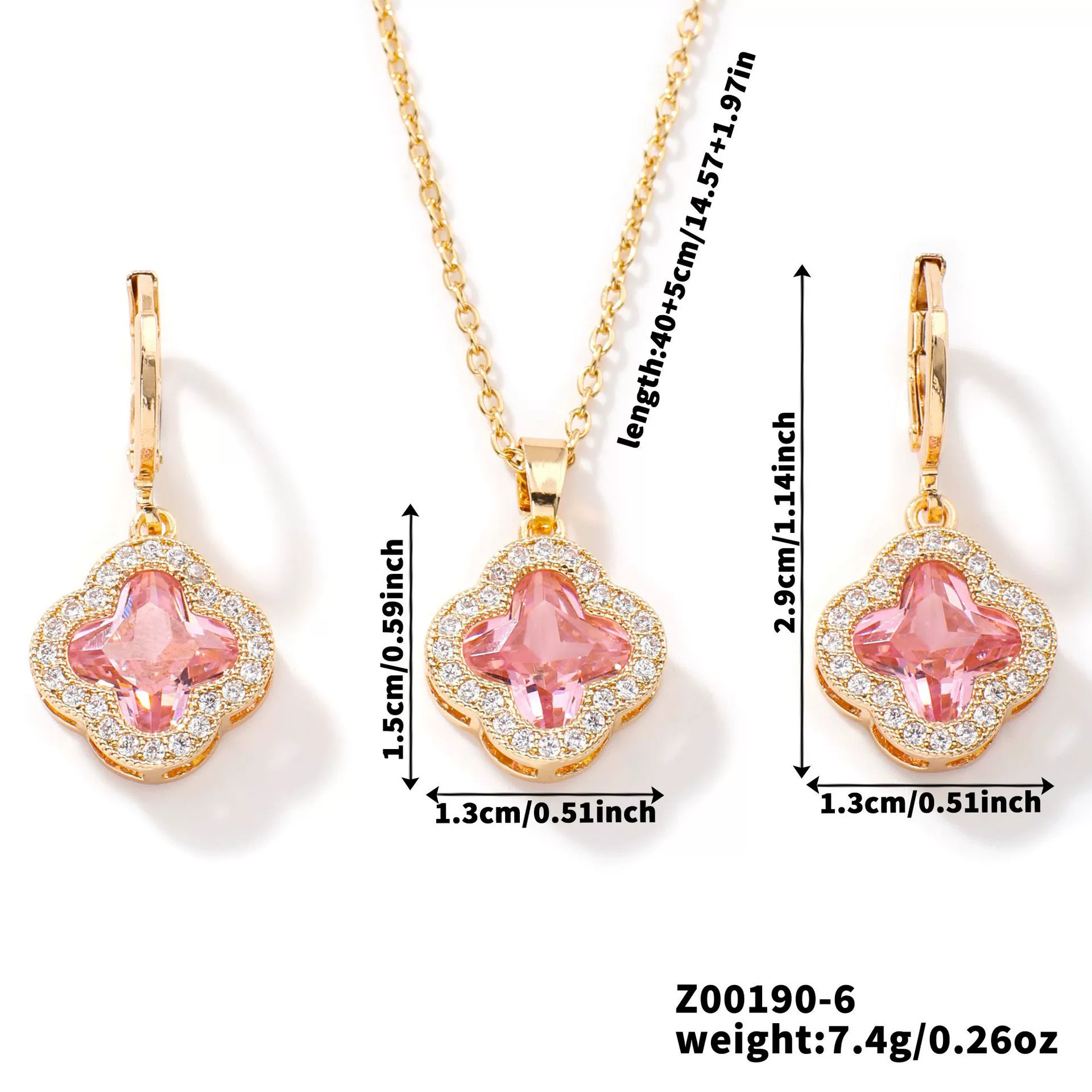 Jewelry Copper Ochain Set With Natural Plant Flowers Pattern And Zircon Inlay - Image 7