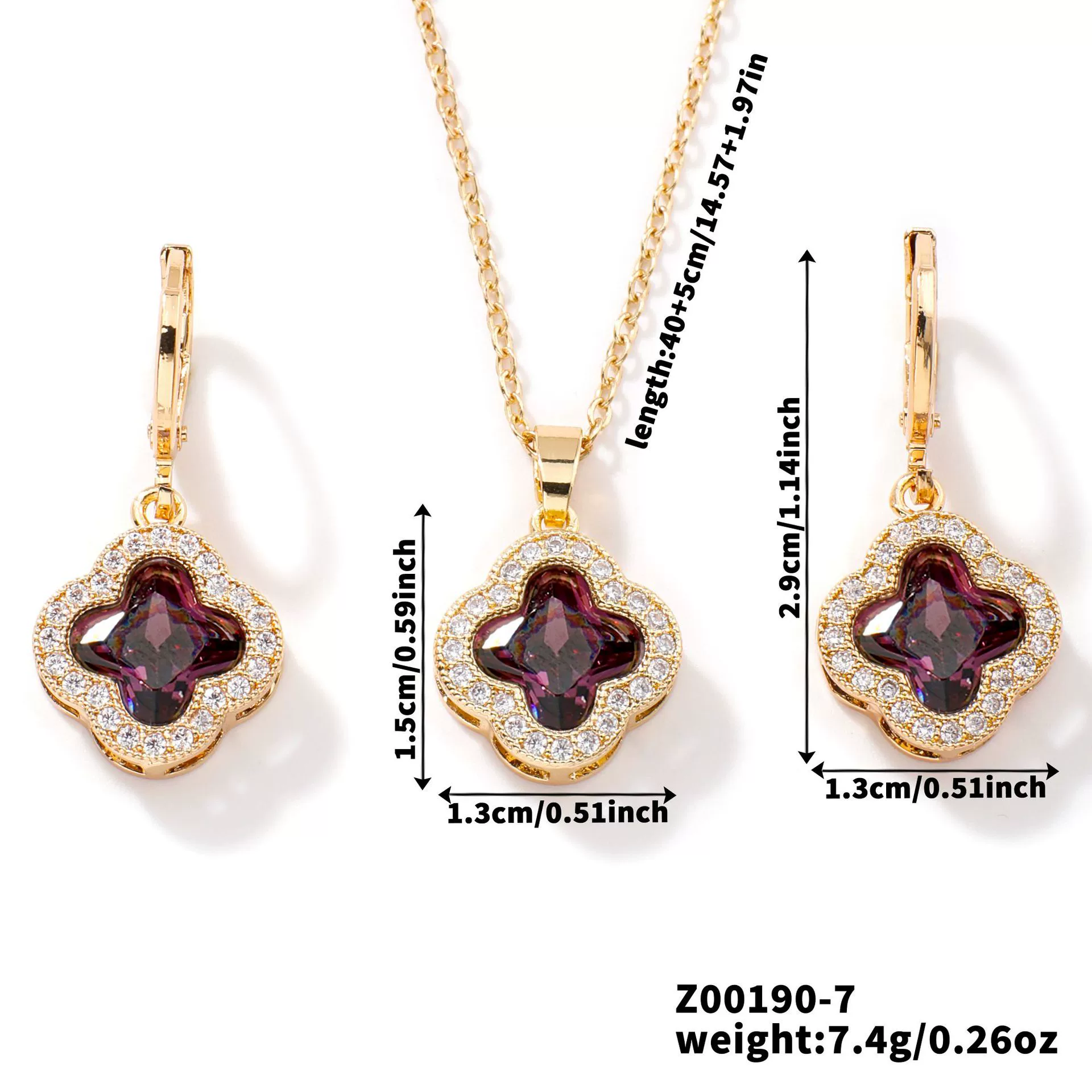 Jewelry Copper Ochain Set With Natural Plant Flowers Pattern And Zircon Inlay - Image 8