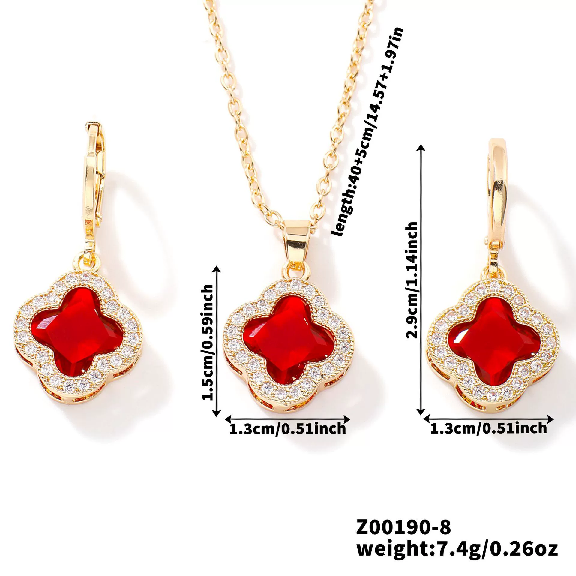 Jewelry Copper Ochain Set With Natural Plant Flowers Pattern And Zircon Inlay - Image 9