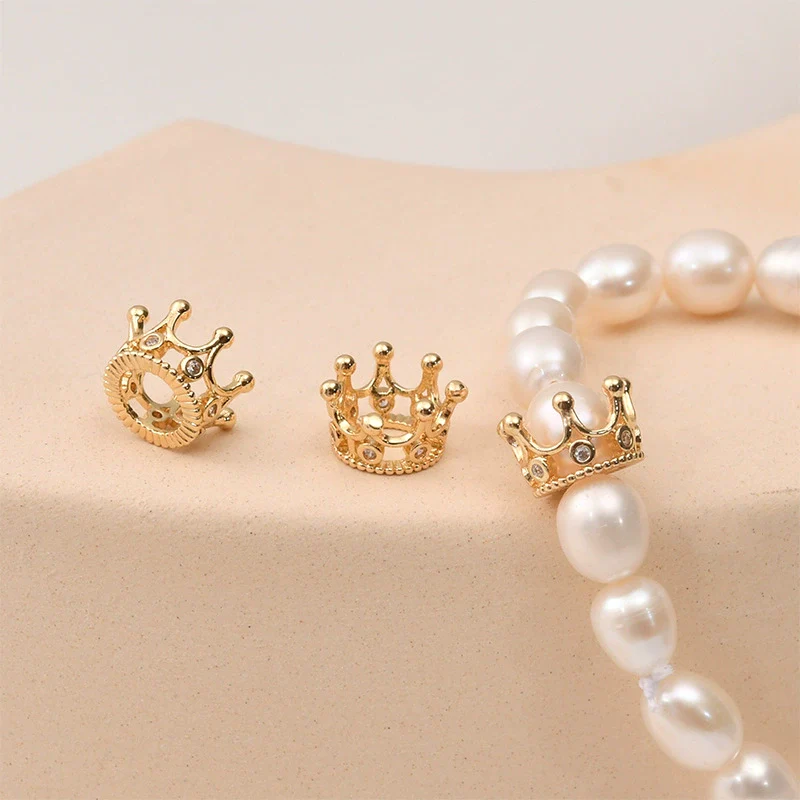 Jewelry Copper Plated 14K Gold Zircon Hollow Crown Bead Pendant Electroplated Diy Bracelet Necklace Ear Accessories Material - Image 2