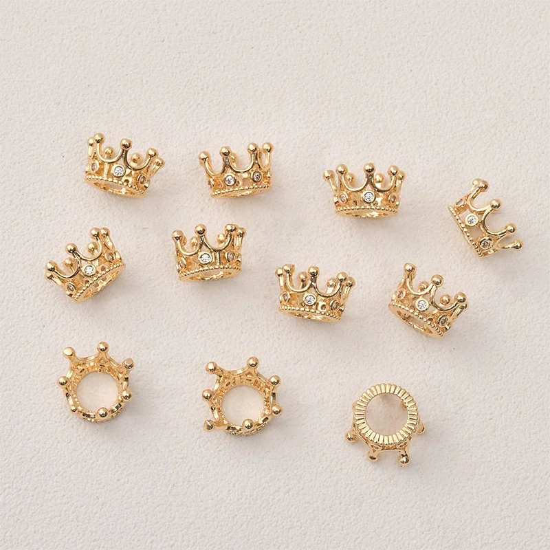 Jewelry Copper Plated 14K Gold Zircon Hollow Crown Bead Pendant Electroplated Diy Bracelet Necklace Ear Accessories Material - Image 3