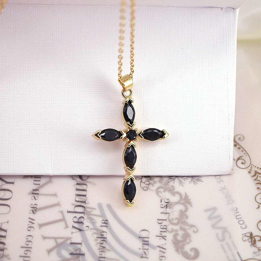 Jewelry Copper Plated 18K Gold Micro Inlay Colored Zircon Cross Pendant Clavicle Chain With Geometric Pattern And Creative Personality Style - Image 9