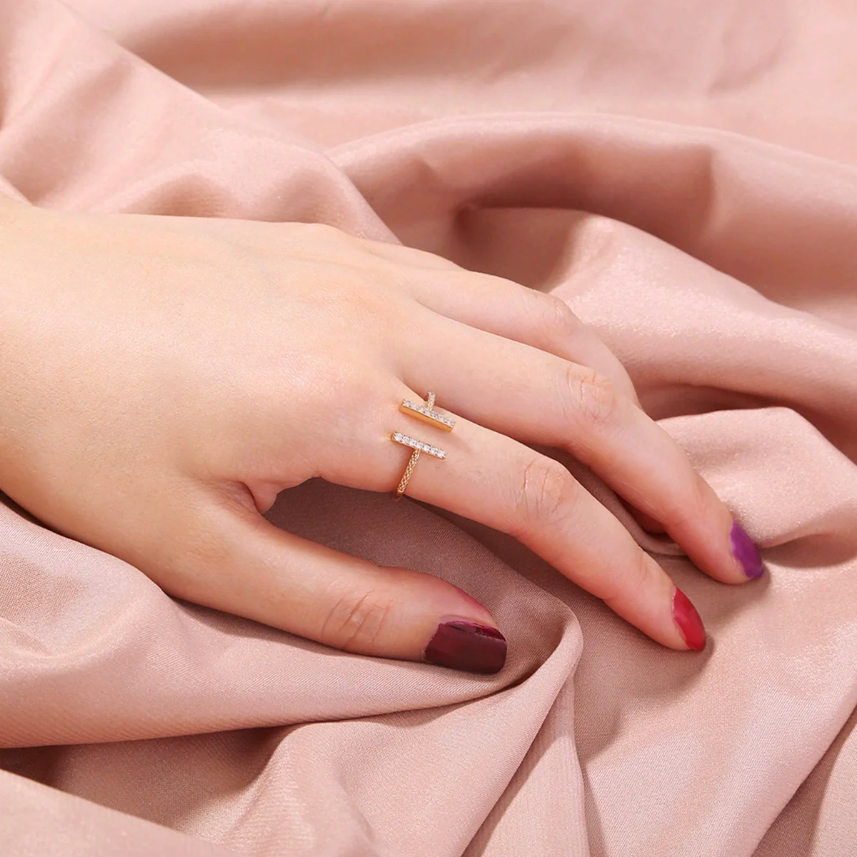 Jewelry Copper Ring With Microinlay White Zircon Geometric Style Electroplating - Image 6