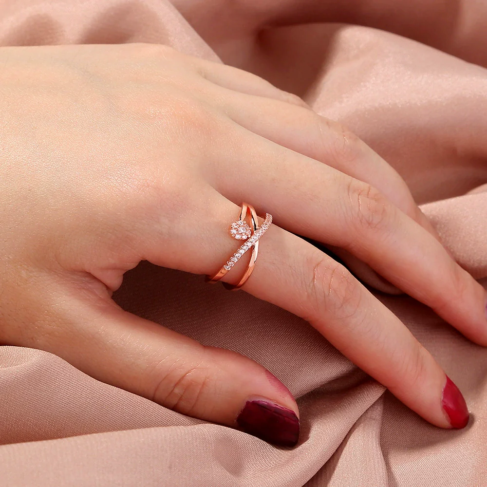 Jewelry Copper Ring With Microinlay White Zircon Geometric Style Electroplating - Image 7
