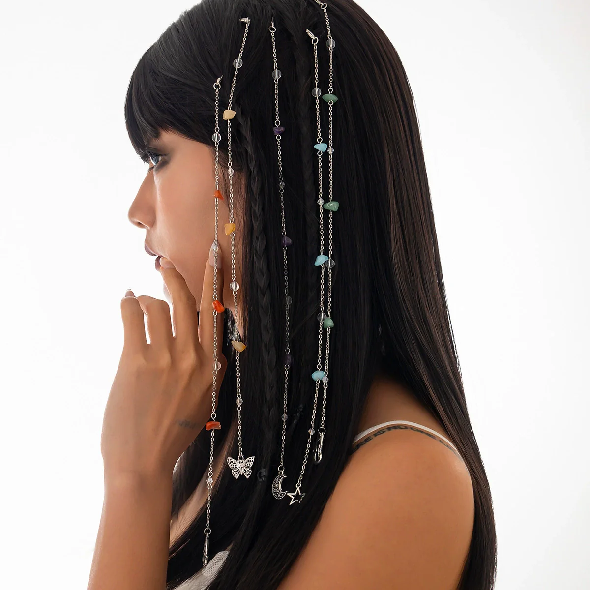 Jewelry Copperclad Iron Chain Turquoise Crystal Electroplated Sweet Style Hairpin - Image 7
