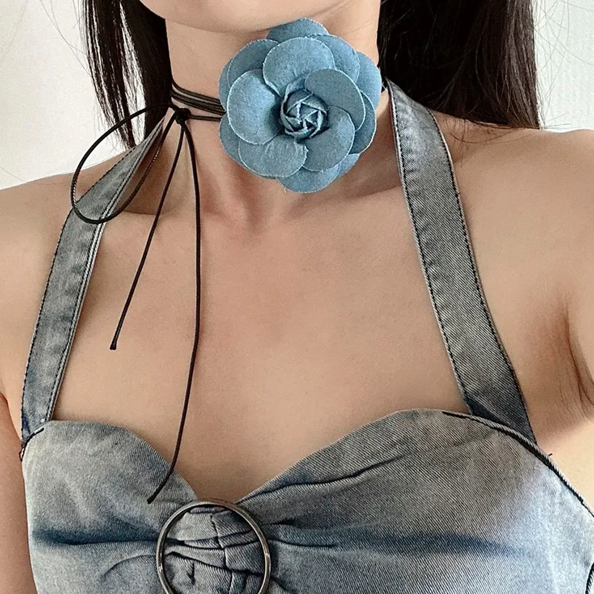 Jewelry Cowboy Denim Chocker With Geometric And Flower Pattern Handmade Multilayer Tassel Necklace - Image 2