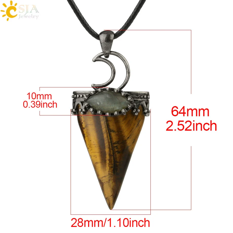 Jewelry Crystal Natural Stone Minimalist Geometric Tapered Pointed Bronze Plated Pendant Necklace With Leather Rope - Image 5