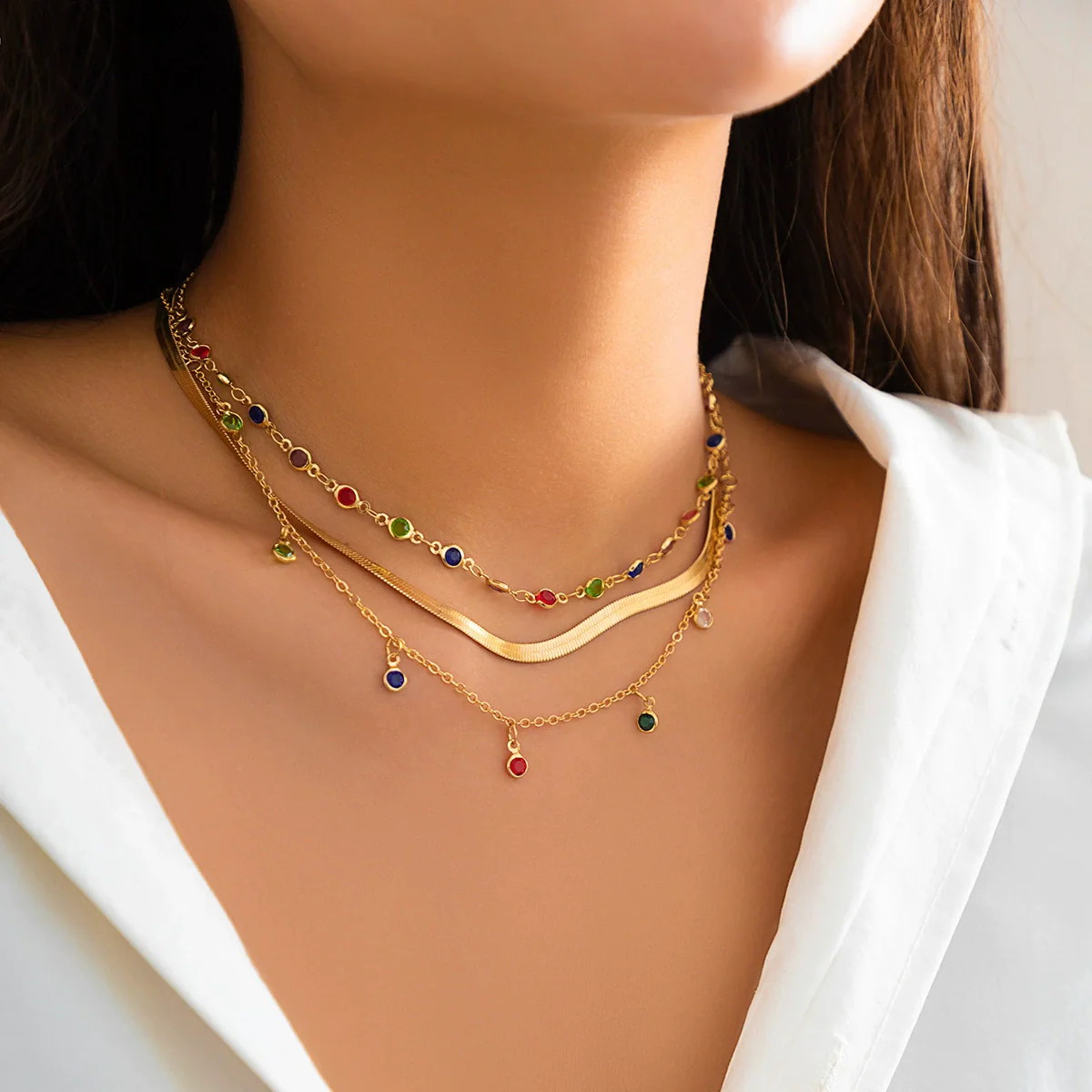 Jewelry Crystal Star Choker Necklace Metal Snake Bone Chain Geometric Electroplating Style - Image 2