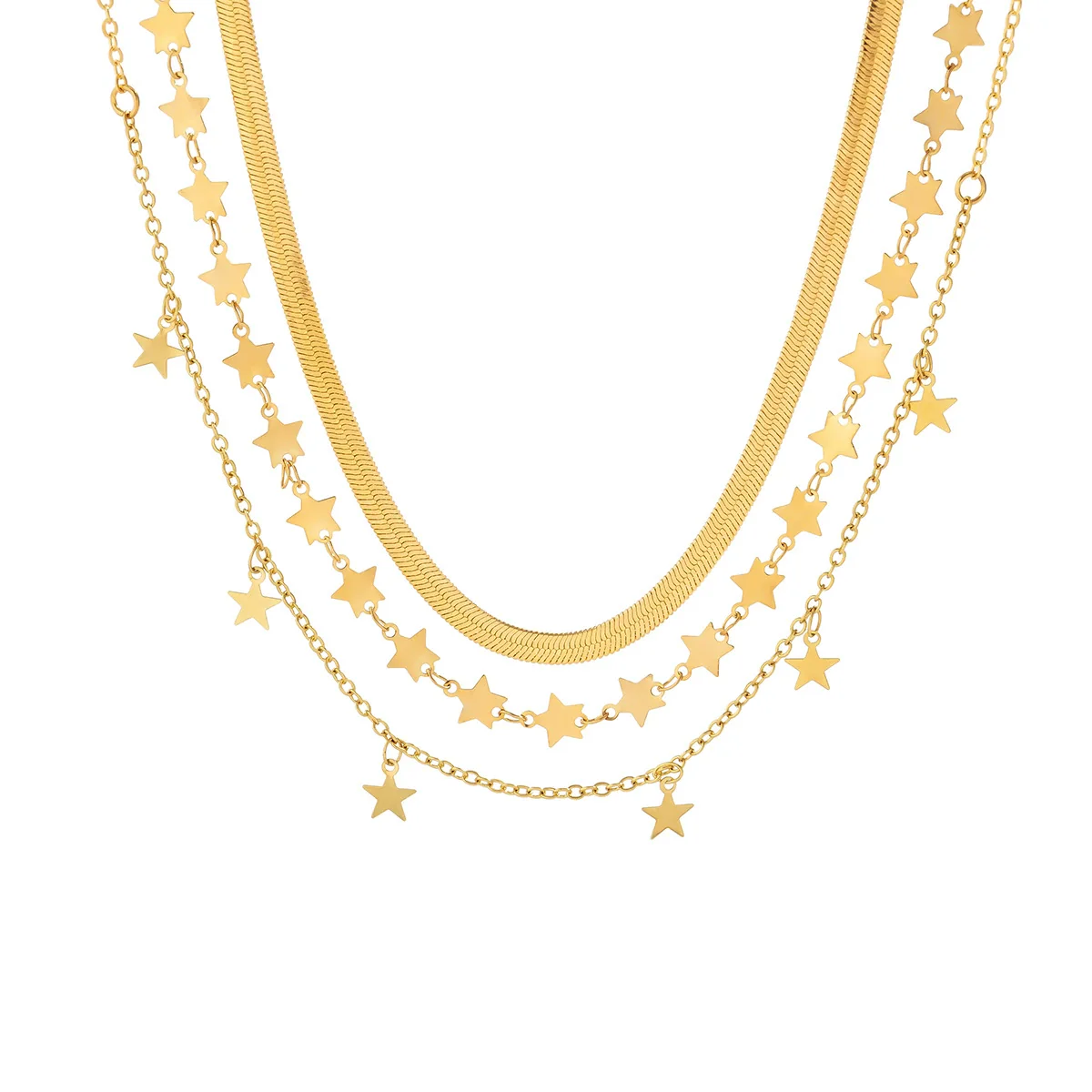 Jewelry Crystal Star Choker Necklace Metal Snake Bone Chain Geometric Electroplating Style - Image 4