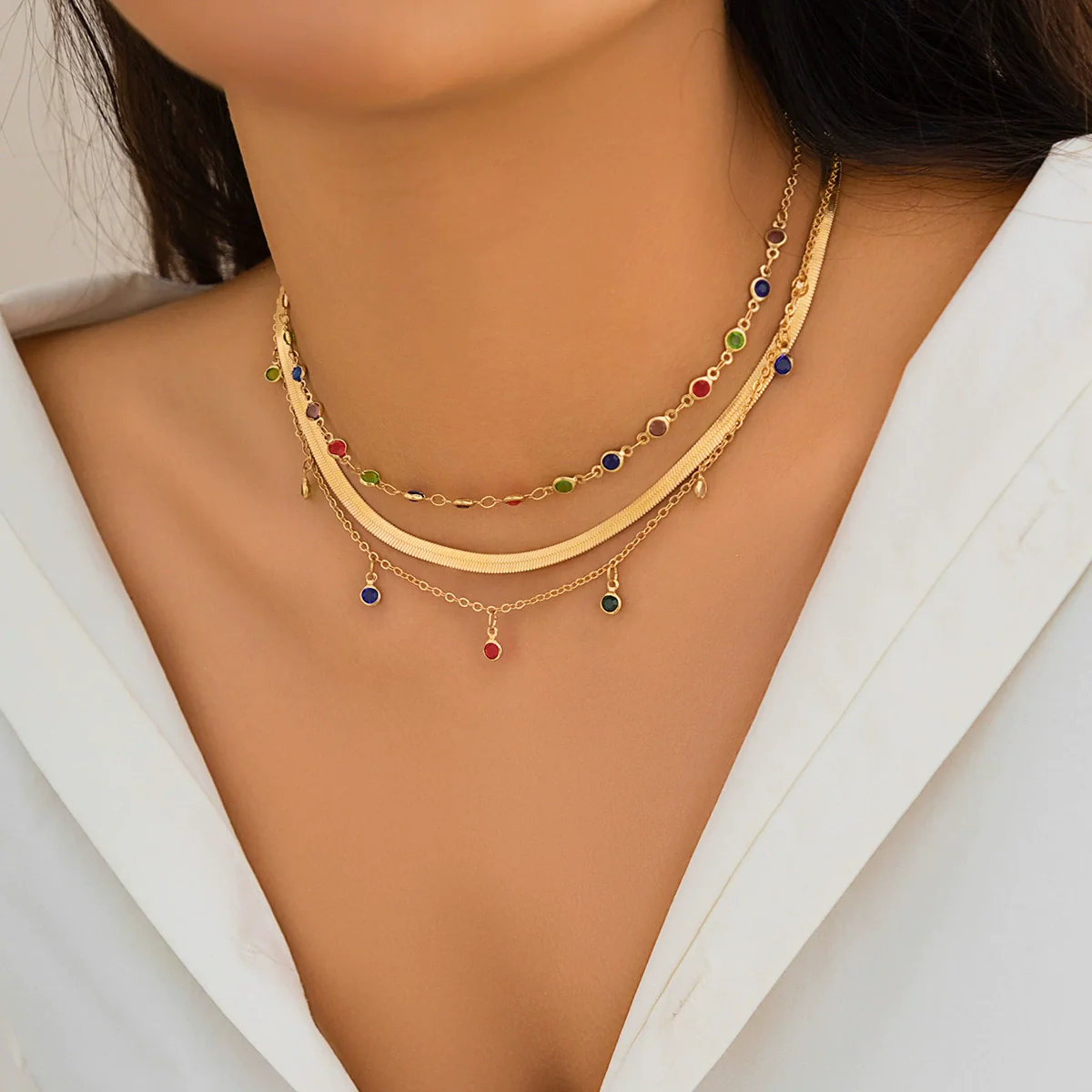 Jewelry Crystal Star Choker Necklace Metal Snake Bone Chain Geometric Electroplating Style - Image 6
