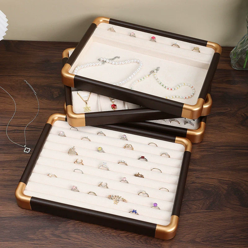 Jewelry Display Plate Imitation Wood Geometric Shape Splicing Highend Luxury For Ring Earrings Storage