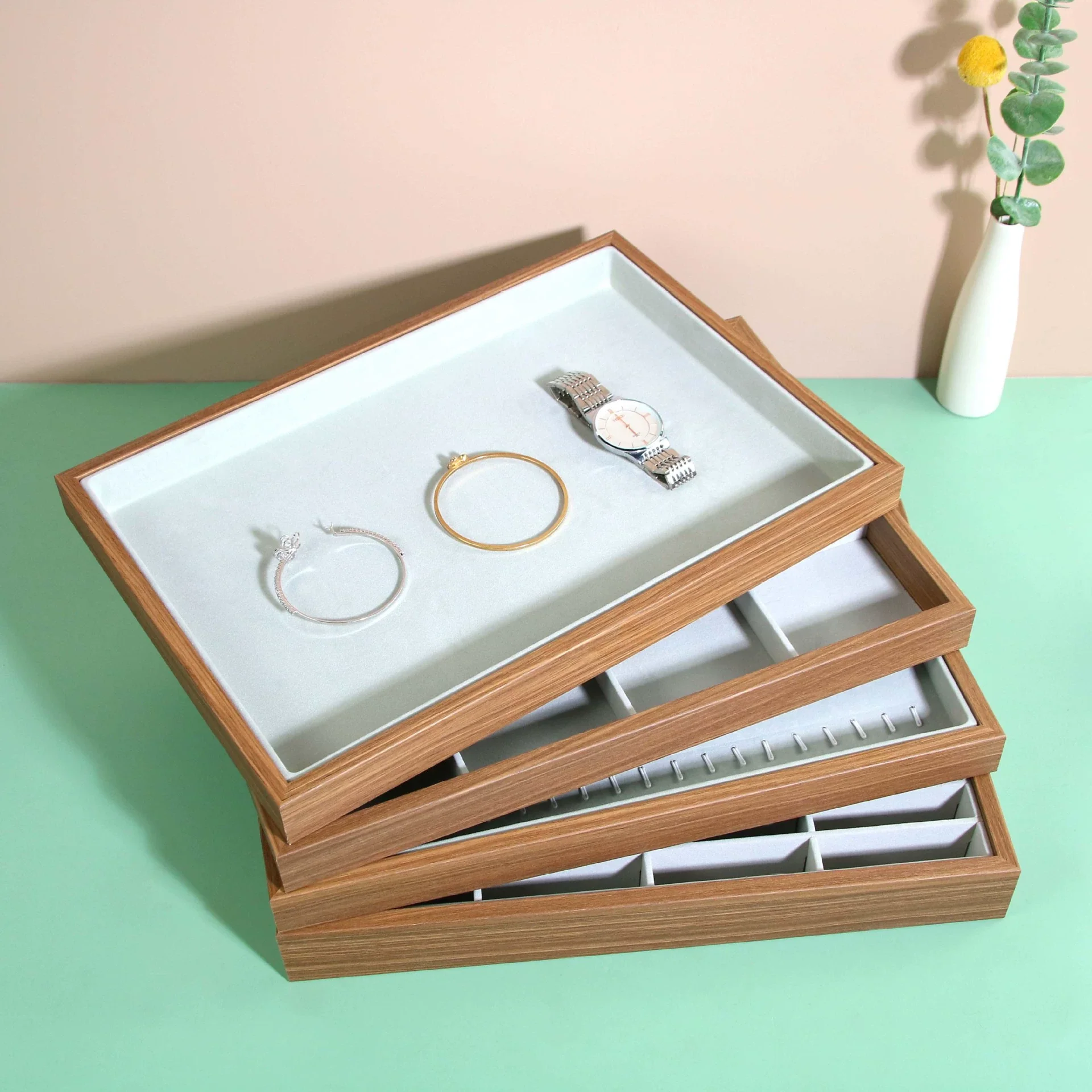 Jewelry Display Tray Rosewood Wood Flannel