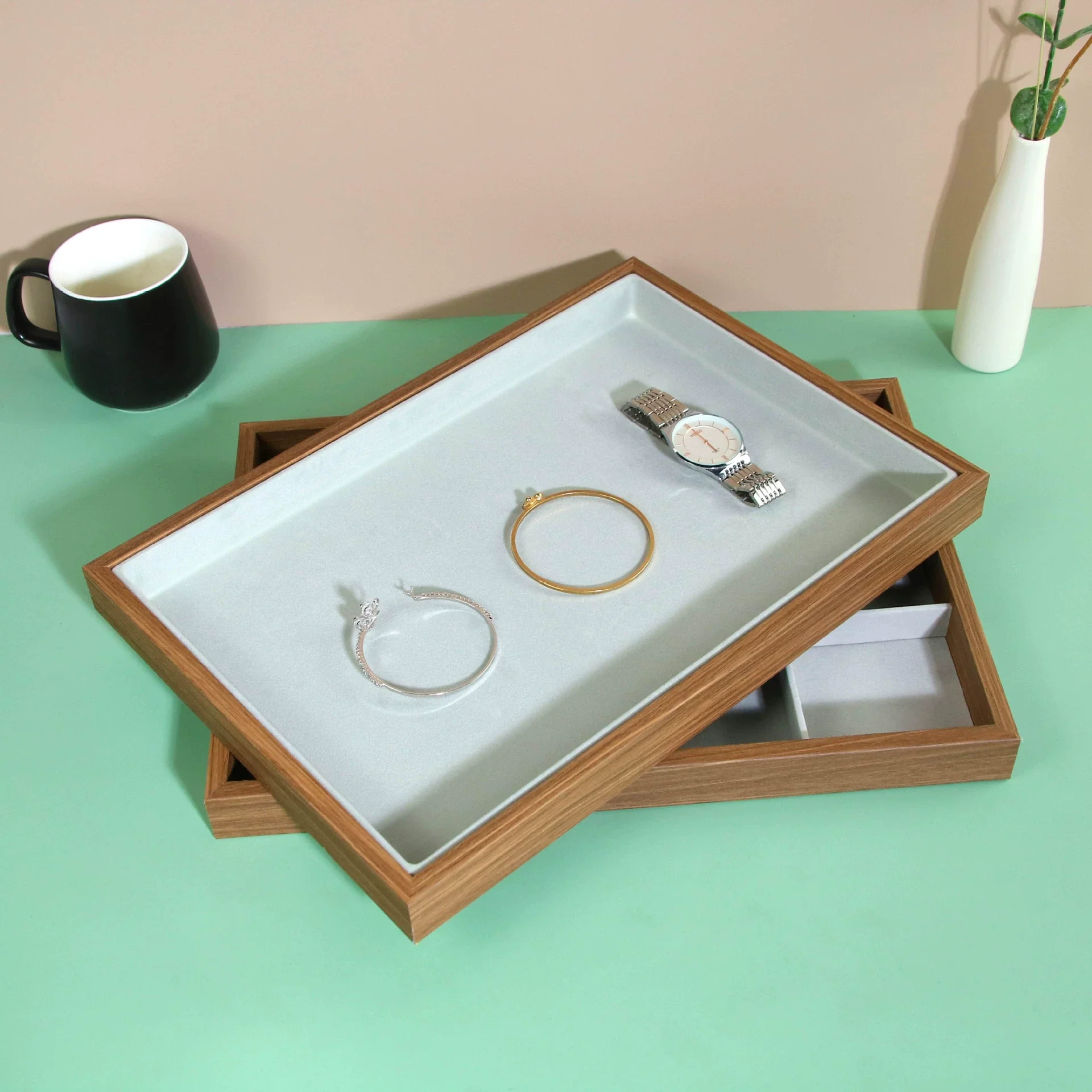 Jewelry Display Tray Rosewood Wood Flannel - Image 2