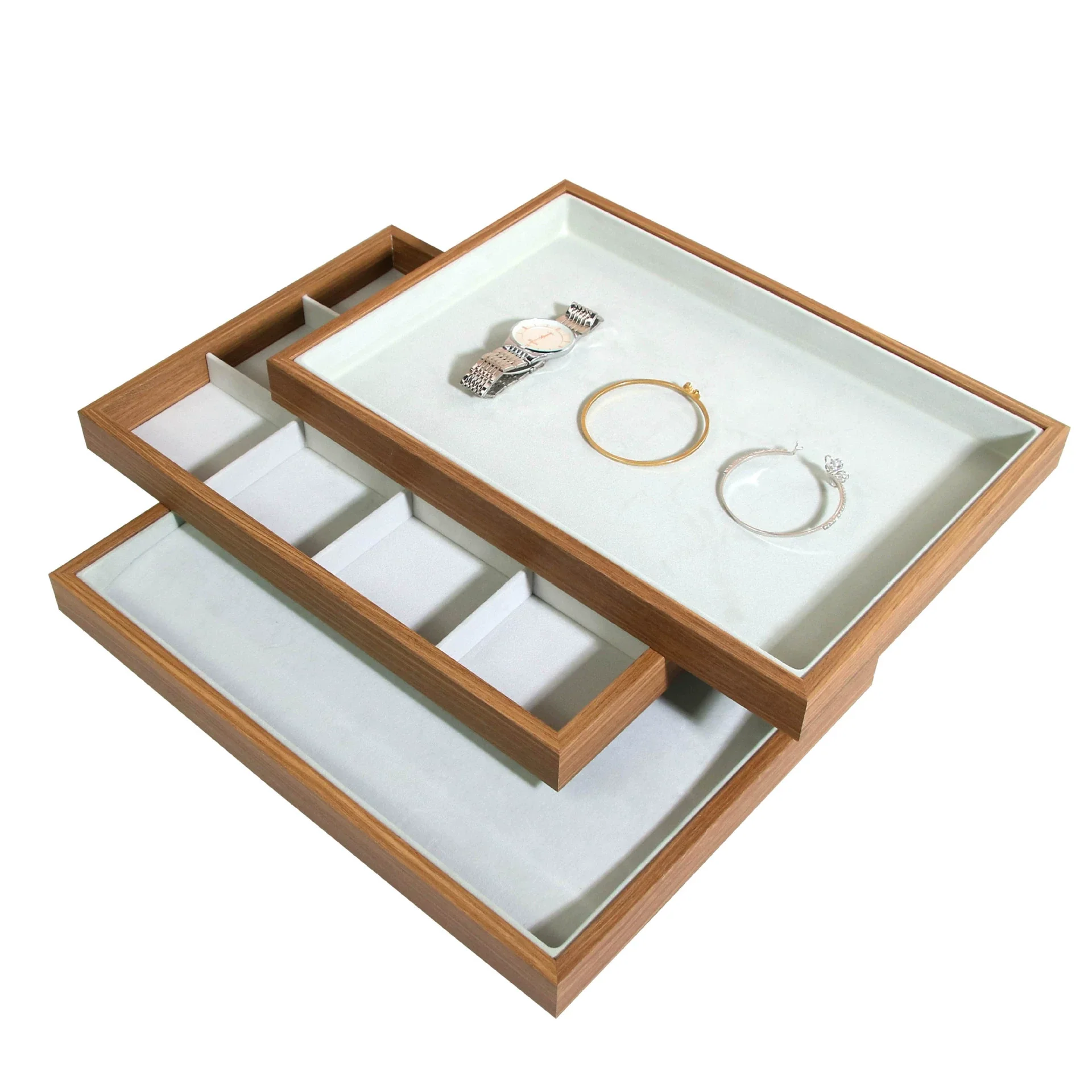 Jewelry Display Tray Rosewood Wood Flannel - Image 3