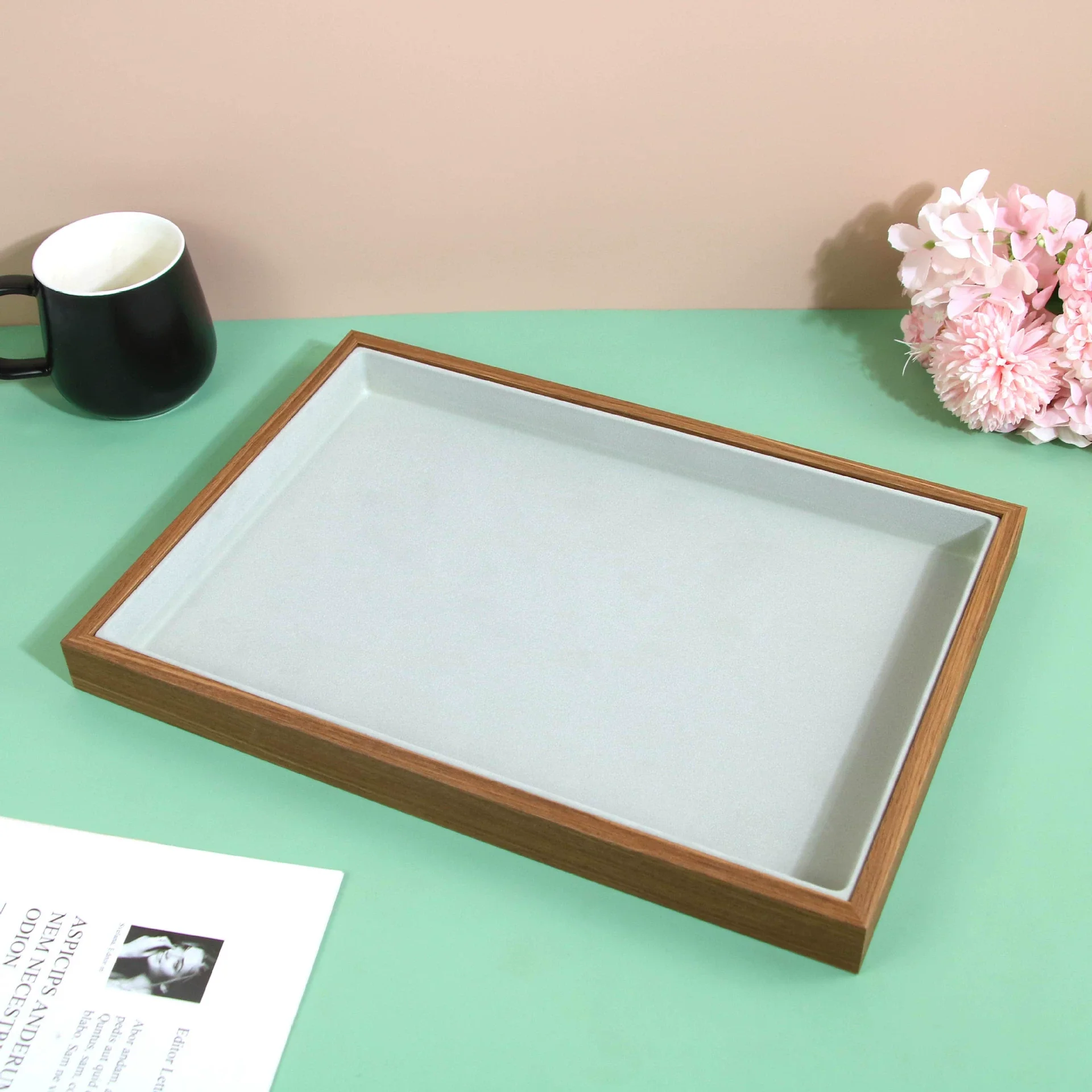 Jewelry Display Tray Rosewood Wood Flannel - Image 6