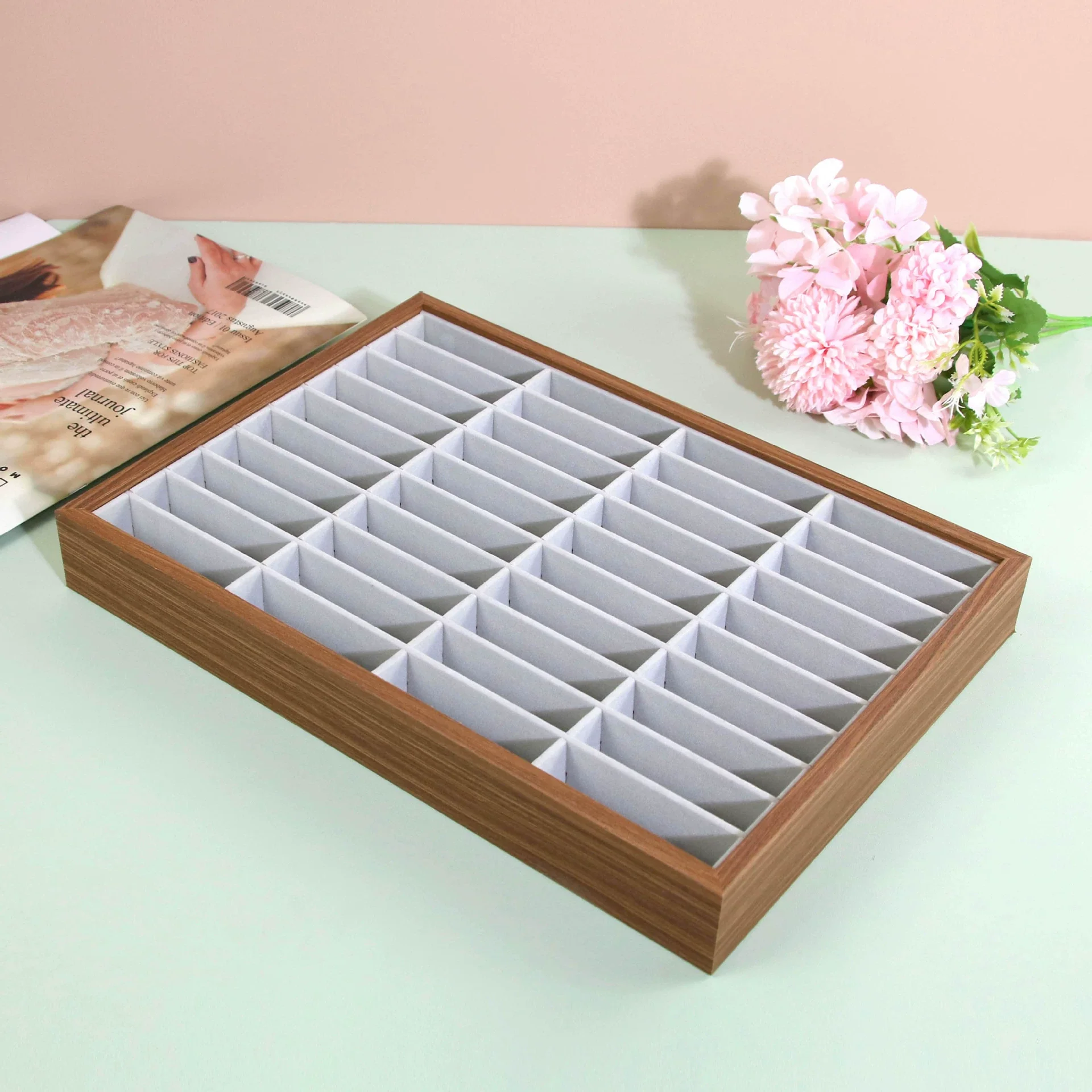 Jewelry Display Tray Rosewood Wood Flannel - Image 8