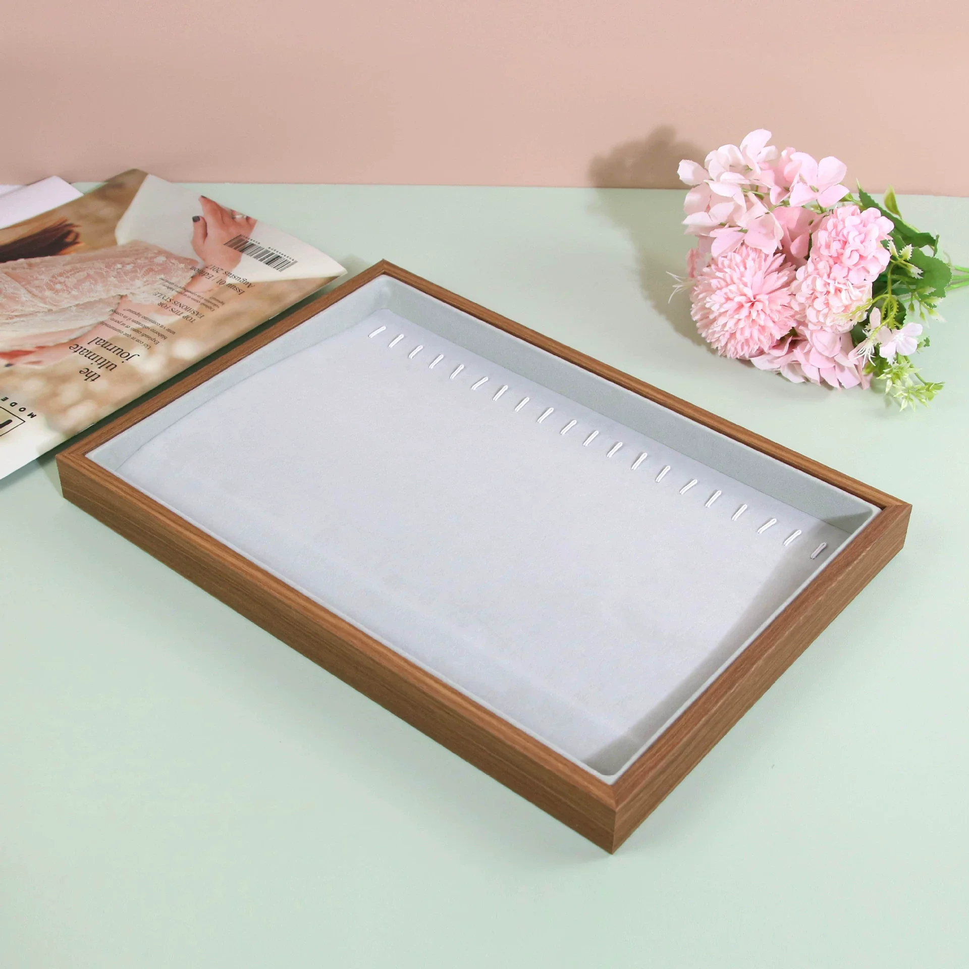 Jewelry Display Tray Rosewood Wood Flannel - Image 9