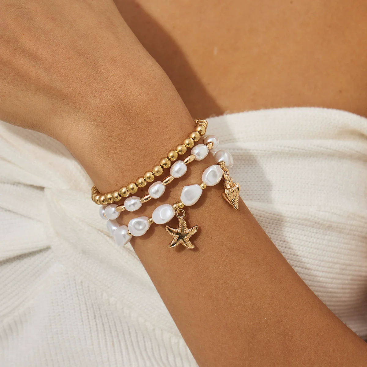 Jewelry Dopamine Colorful Cross Shell Pendant Elastic Bracelet Ccb Material Geometric Animal Zodiac Electroplating Style For Women - Image 10