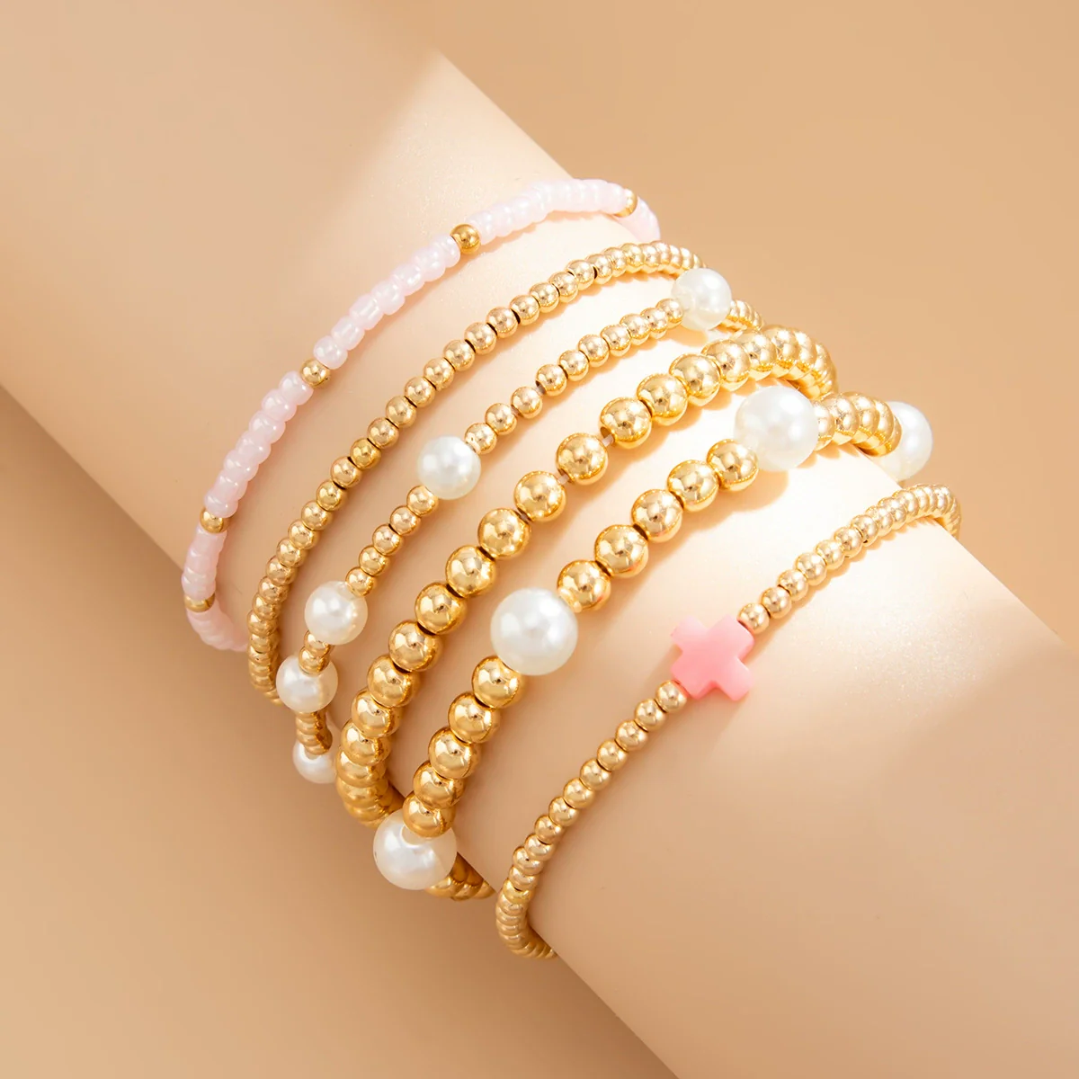 Jewelry Dopamine Colorful Cross Shell Pendant Elastic Bracelet Ccb Material Geometric Animal Zodiac Electroplating Style For Women - Image 4
