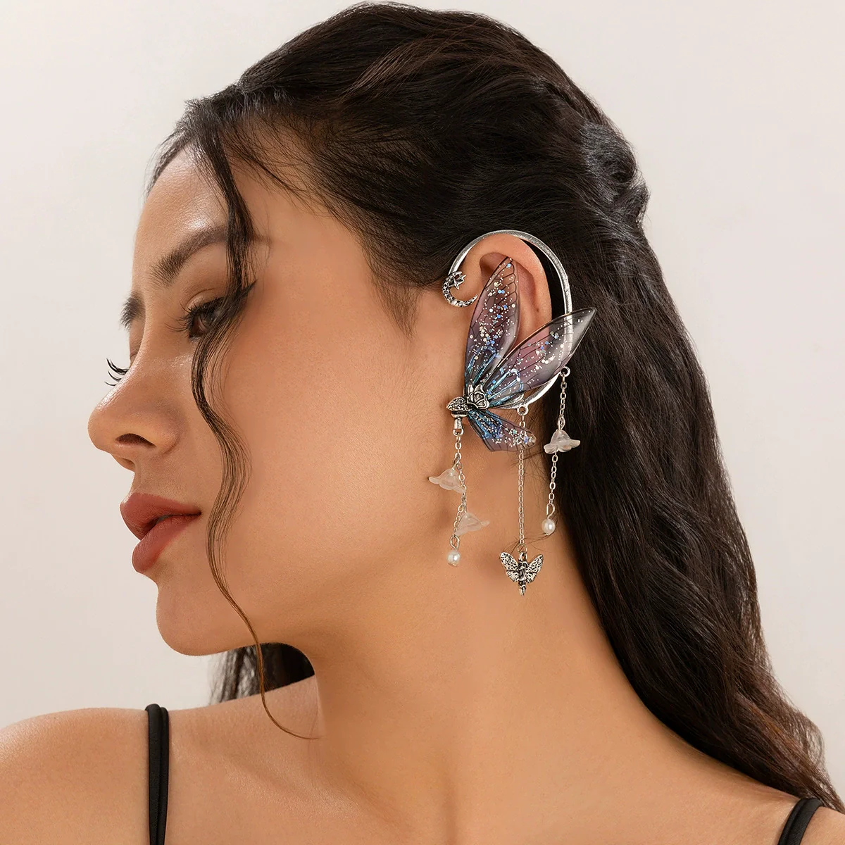 Jewelry Earring Alloy Resin Imitation Pearl Acrylic Forest Style Elf Ear Tassel Butterfly Outline - Image 6
